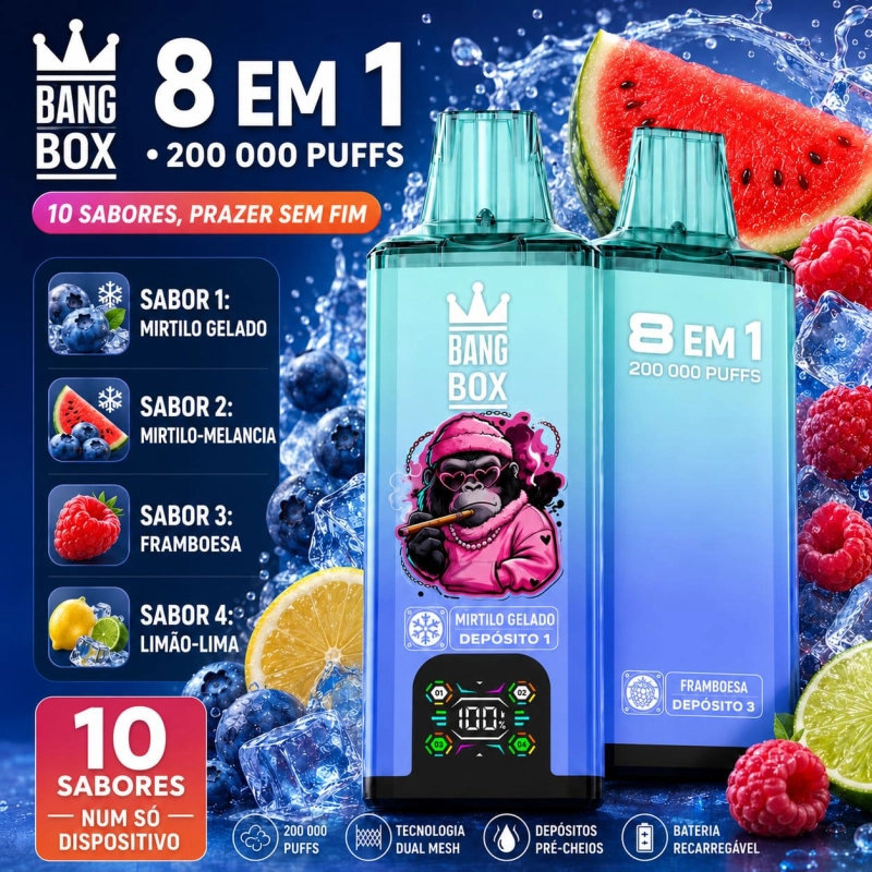 Vape descartável Bang Box 200.000 Puffs sabor mirtilo gelado e melancia com mirtilo