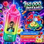 Růžová jednorázová vape UZY 150 000 potahů 6v1 s příchutěmi Blueberry Raspberry, Jahodový LED a Trojitý Melon