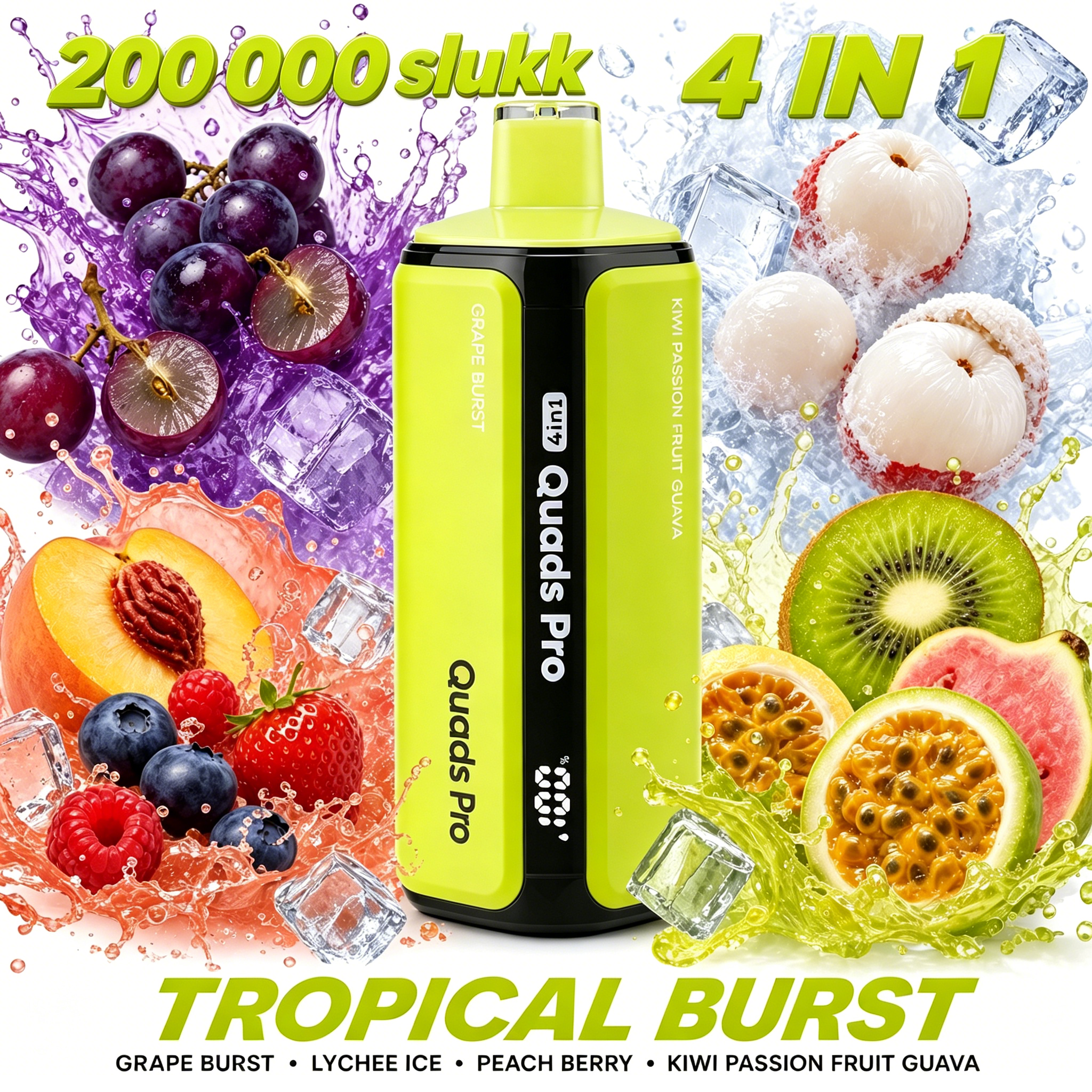 VOPVOP PRO 4 in 1 8.GRAPE BURST & LYCHEE ICE & PEACH BERRY & KIWI PASSION FRUIT GUAVA
