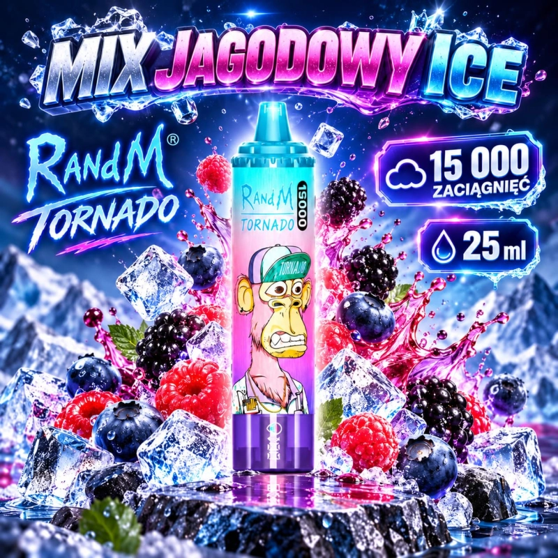 RandM Tornado 15000 o smaku Blue Razz Ice – 25 ml, USB-C