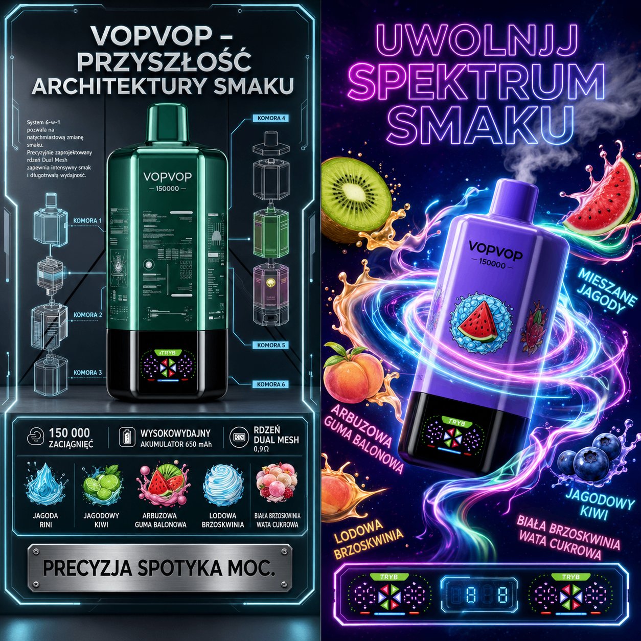 VOPVOP 150K 6in1 jednorazowy waporyzator 6 smaków